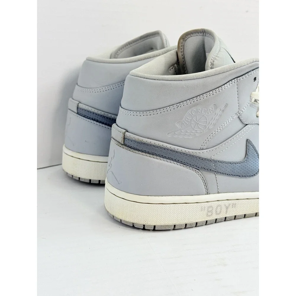 Nike Air Jordan 1 Mid Wolf Grey Armory Navy Men's 10.5 554724-033 Sneakers